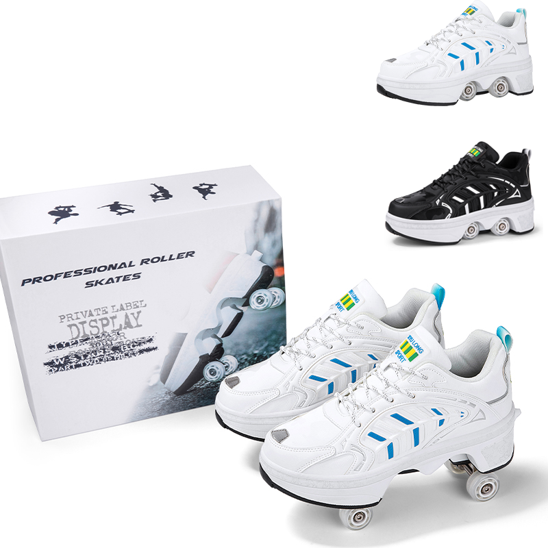 Men'S Shoes To Women'S - 4 Wheels Retractable Roller Skate Shoes,