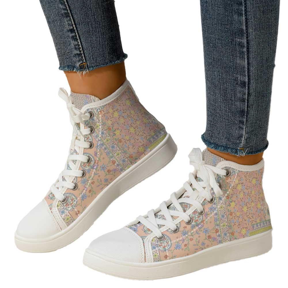 Canvas Sneaker High - Women's Vintage Ditsy Floral Print High-Top