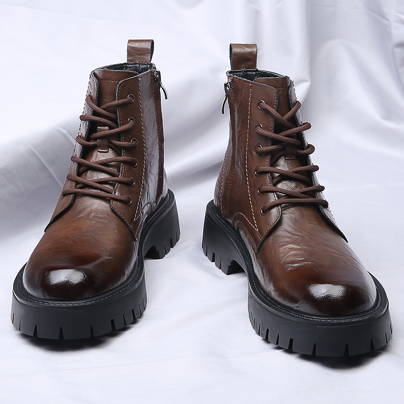 Men'S Shoes Height Increase - Men Side Zipper High Top Boots
