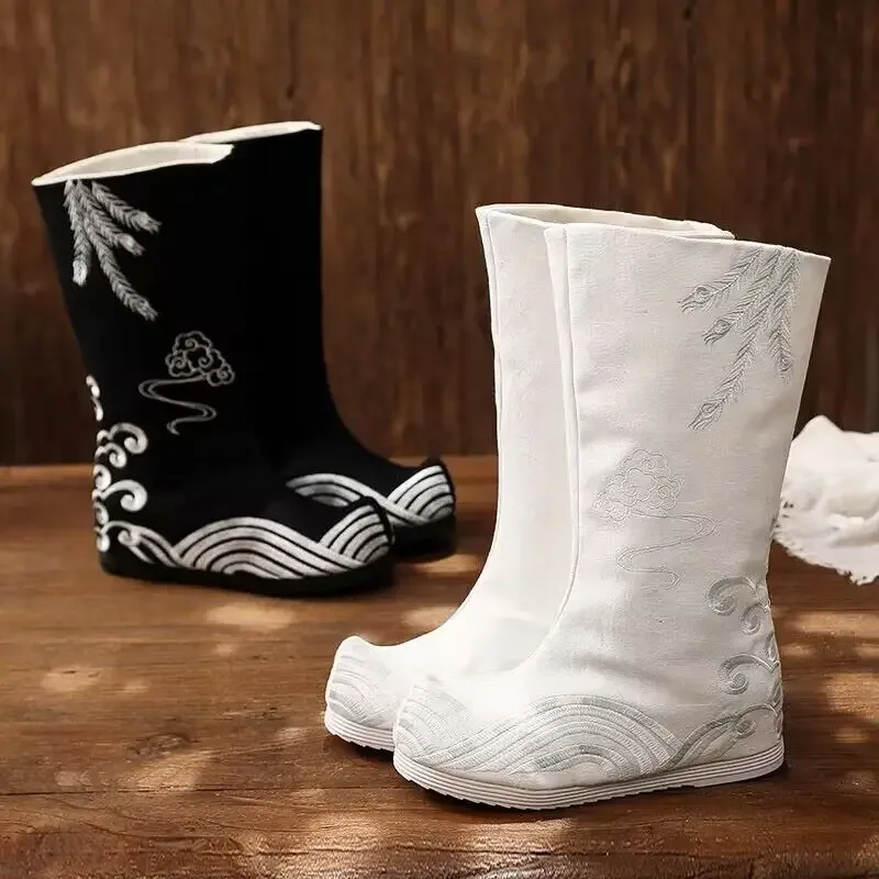 Men Shoes White Colour - Chinese Hanfu Embroidered Boots Shoes Men&Women