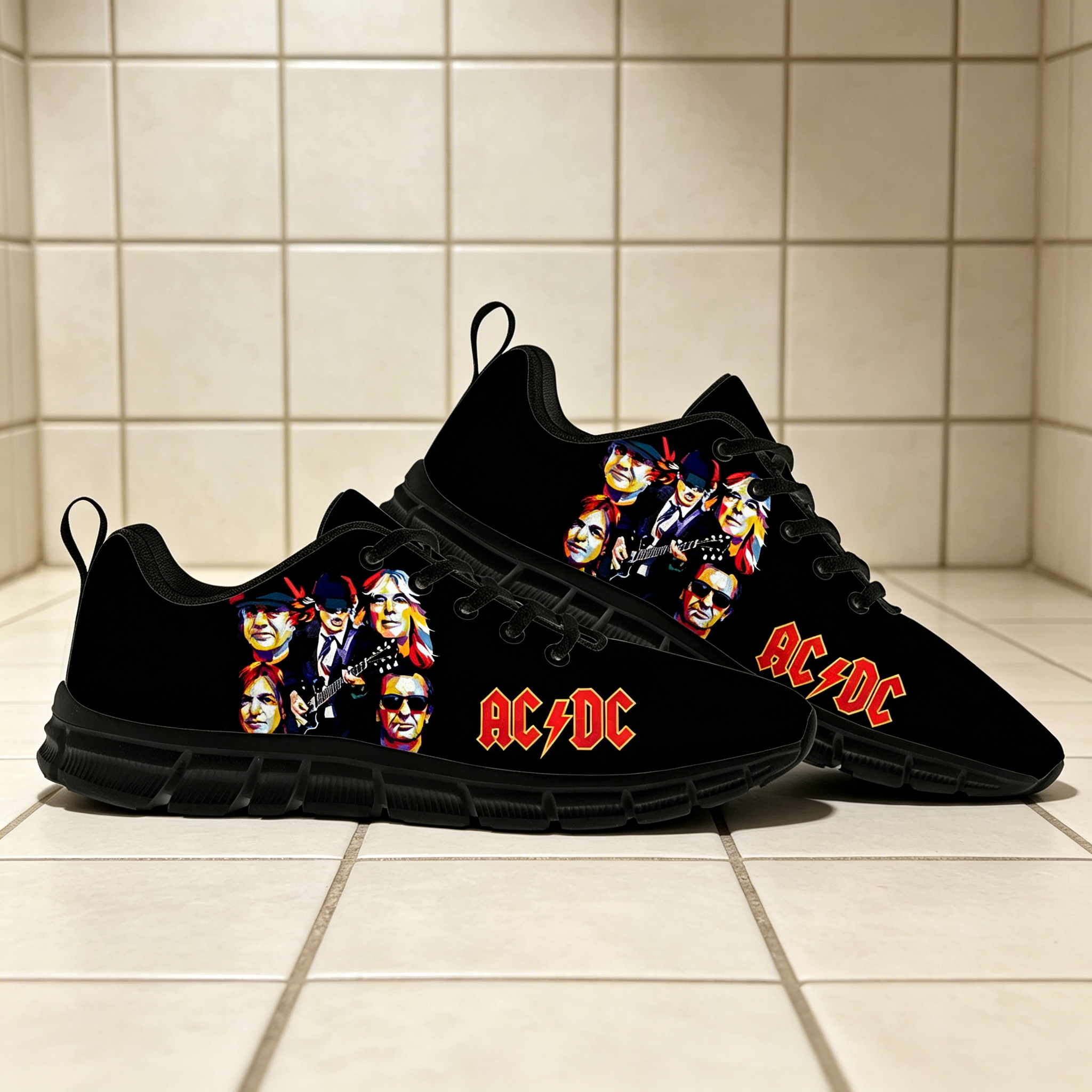 AC/DC Rock Band Retro Print Cu - مراجعة Men'S Shoes Dc وسعره