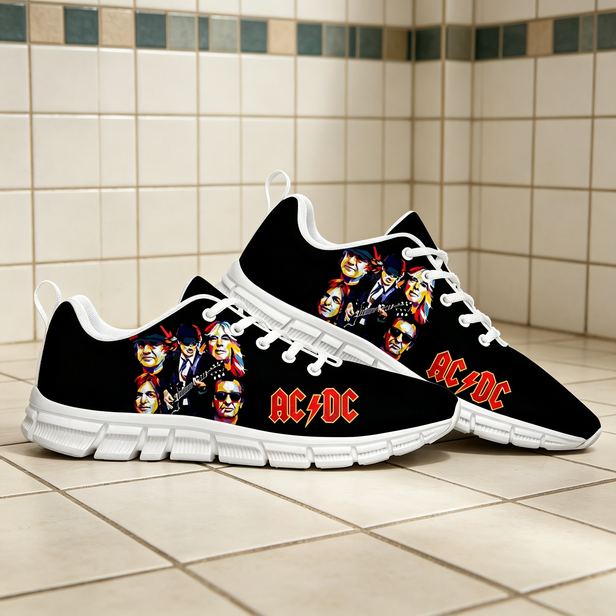 AC/DC Rock Band Retro Print Cu - مراجعة Men'S Shoes Dc وسعره